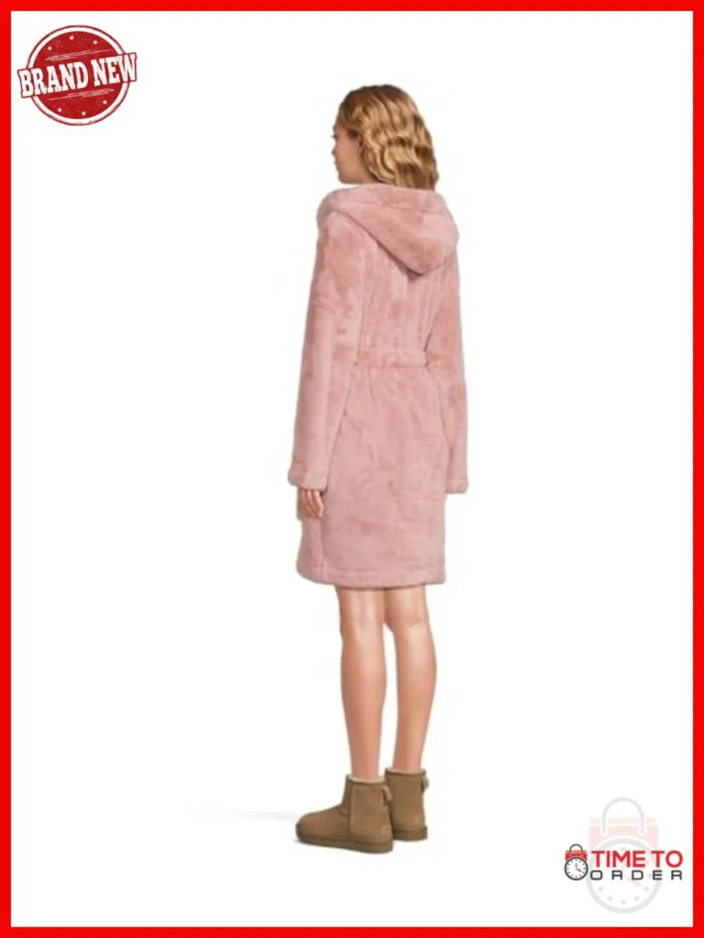 Hooded Plush Fleece Lounge Robe with Pockets, Self Tie Belt